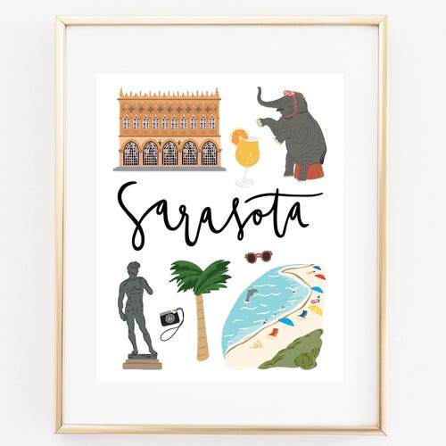 Illustrated Sarasota Florida Art Print Cute Sarasota Map Etsy