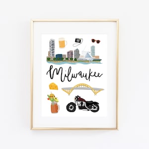 Illustrated Milwaukee Wisconsin Art Print, Cute Milwaukee Map, Modern Milwaukee Decor, Milwaukee Gift, Wall Art, Cityscape, Travel Poster