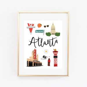Illustrated Atlanta Georgia Art Print, Cute Atlanta Map, Modern Atlanta Decor, Atlanta Gift, Atlanta Wall Art, Cityscape, Travel Poster