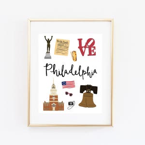 Illustrated Philadelphia Art Print, Cute Philadelphia Map, Modern Philly Decor, Philadelphia Gift, Wall Art, Cityscape, Travel Poster