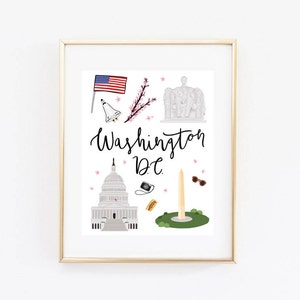 Illustrated Washington DC Art Print, Cute Washington DC Map, Modern DC Decor, Washington Gift, Capitol Wall Art, Cityscape, Travel Poster