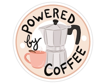Powered by Coffee Sticker, Modern Laptop Sticker, Cute Water Bottle Sticker, Unique Cell Phone Sticker, Whimsical Waterproof Sticker