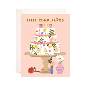 Cumpleaños Cake Greeting Card: Handmade Happy Birthday Card, Cute Birthday Card, Feliz Cumpleaño Card, Illustrated Spanish Greeting Card