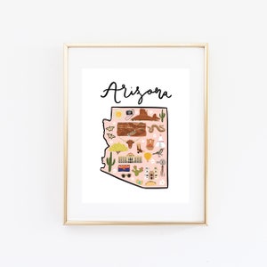 Illustrated Arizona Art Print, Cute Arizona Map Print, Modern Arizona Decor, Unique Arizona Gift, Arizona Wall Art, Cityscape, Travel Poster