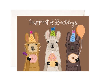 Llama Birthday Greeting Card, Cute Happy Birthday Card, Birthday Card for Her, Birthday Card for Sister, Mom, Friend, Birthday Card for Him