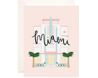 Miami Art Deco Building Card, Illustrated Miami Greeting Card, Miami Gift