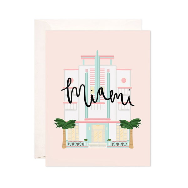 Miami Art Deco Building Card, Illustrated Miami Greeting Card, Miami Gift