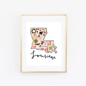 Illustrated Louisiana Art Print, Cute Louisiana Map Print, Modern Louisiana Decor, Unique Louisiana Gift, Louisiana Wall Art, Travel Poster