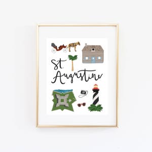 Illustrated St. Augustine FL Art Print, Cute St. Augustine Map, Modern St. Augustine Decor, Gift, Wall Art, Cityscape, Travel Poster