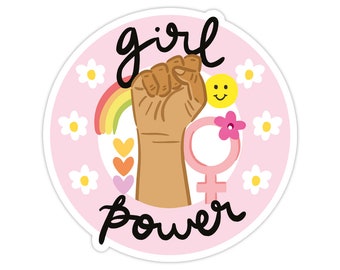 Girl Power Vinyl Sticker, Modern Laptop Sticker, Cute Water Bottle Sticker, Unique Cell Phone Sticker, Whimsical Waterproof Sticker