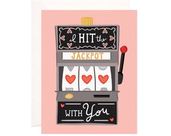 I Hit The Jackpot With You Greeting Card, Handmade Love and Friendship Card, Cute Friendship Note, Modern Love Card, Las Vegas Love Card