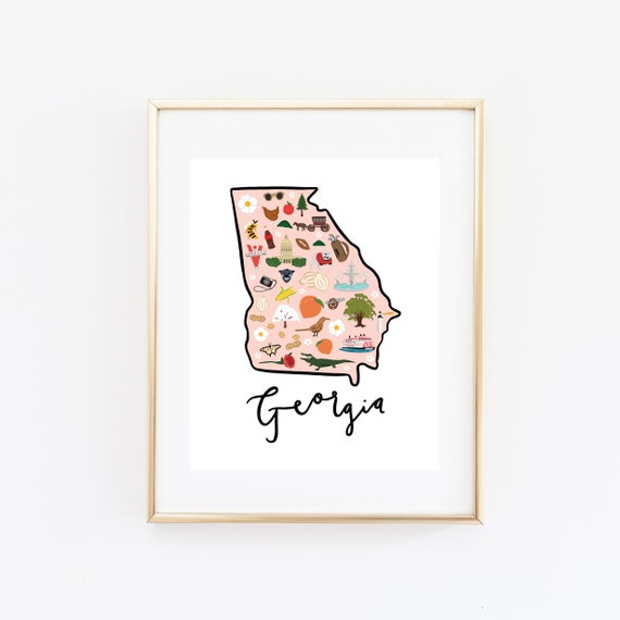 Illustrated Georgia Art Print, Cute Georgia Map Print, Modern Georgia Decor, Unique Georgia Gift, Georgia Wall Art, Cityscape, Travel Poster