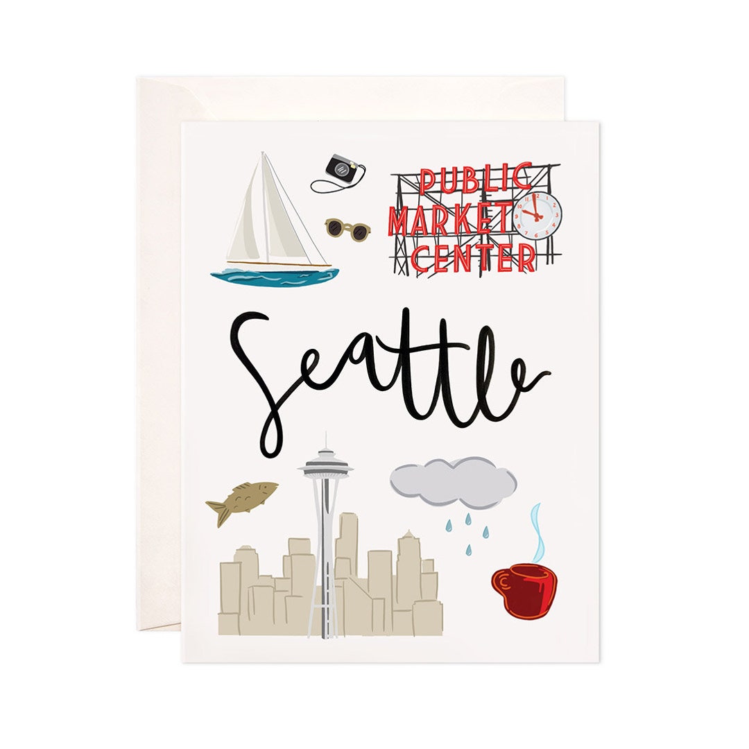 Seattle Card, Illustrated Seattle Greeting Card, Seattle Gift Etsy