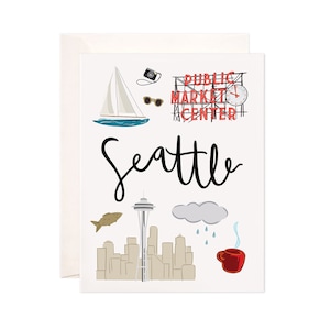 Seattle Card, Illustrated Seattle Greeting Card, Seattle Gift