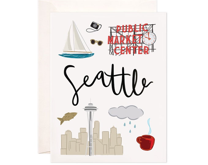 Seattle Card Illustrated Seattle Greeting Card Seattle Gift Etsy