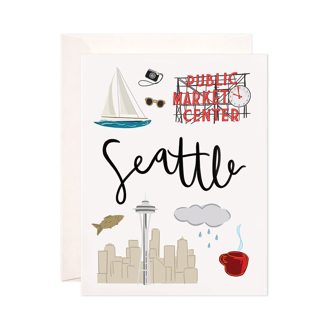 Seattle Card Illustrated Seattle Greeting Card Seattle Gift Etsy