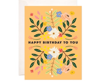 Floral Birthday Greeting Card, Birthday Card for Her, Birthday Card for Sister, Mom, Friend, Cute Floral Birthday Greeting Card