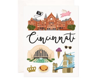 Cincinnati Card, Illustrated Cincinnati Greeting Card, Cincinnati, OH Gift