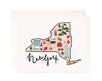 New York Map Card, Illustrated New York State Greeting Card, New York Gift