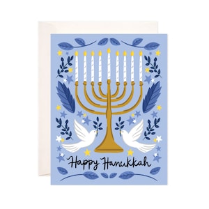 Doves Hanukkah Greeting Card, Handmade Hanukkah Card, Cute Hanukkah Note, Modern Hanukkah Card, Illustrated Greeting Card, Whimsical