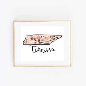 Illustrated Tennessee Art Print, Cute Tennessee Map Print, Modern Tennessee Decor, Unique Tennessee Gift, Tennessee Wall Art, Travel Poster