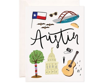 Austin Texas Greeting Card, City Greeting Card, Austin Tx Art
