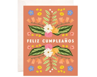 Tarjeta de felicitación Floral Feliz: Tarjeta de feliz cumpleaños hecha a mano, Linda tarjeta de cumpleaños, Tarjeta Feliz Cumpleaño, Tarjeta de felicitación ilustrada en español