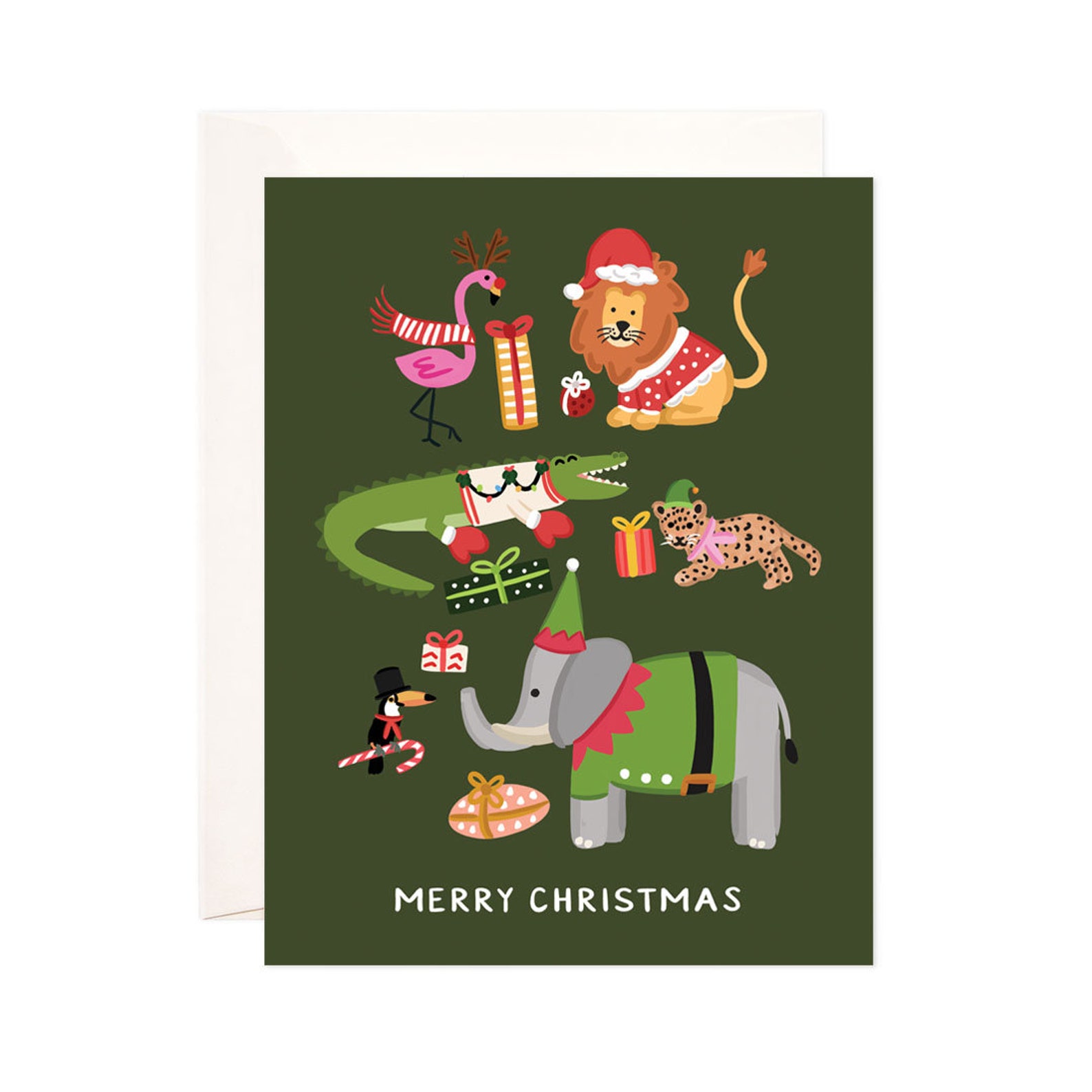 Christmas Animals Greeting Card Handmade Christmas Card Cute Etsy