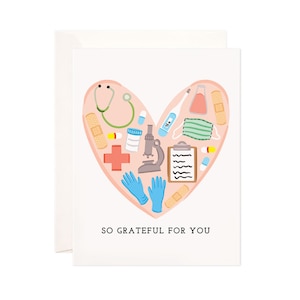 Medical Grateful Greeting Card: Gratitude Card for Nurses, Healthcare Workers, Doctors, Cute Encouragement Note, Illustrated Comfort Card