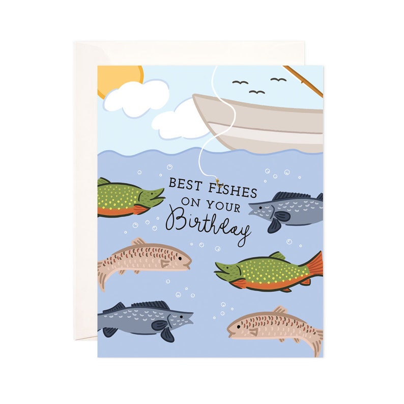 Best Fishes Birthday Card: Handmade Happy Birthday Greeting Card, Cute Illustrated Card, Birthday Card for Him, Birthday Card for Dad image 1