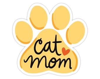 Cat Mom Sticker, Modern Laptop Sticker, Cute Water Bottle Sticker, Unique Cell Phone Sticker, Whimsical Waterproof Sticker
