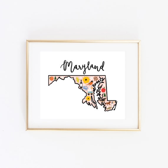 Maryland Map Print Maryland Wall Art Souvenir Gift