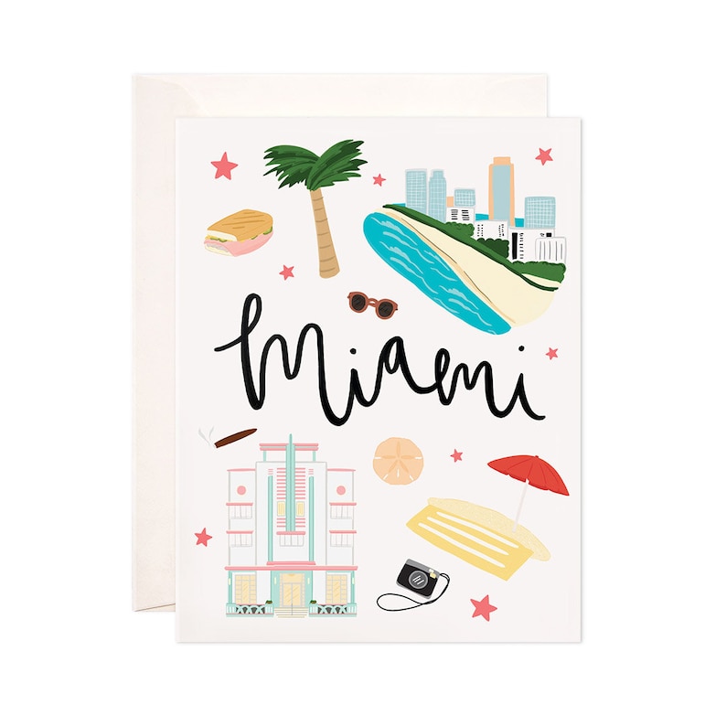 Miami Card Illustrated Miami Greeting Card Miami Gift Etsy