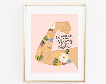 Women Art Strong As Hell #2 Art Print, Girl Power Art, Inspirational Poster, Strong Women Print
