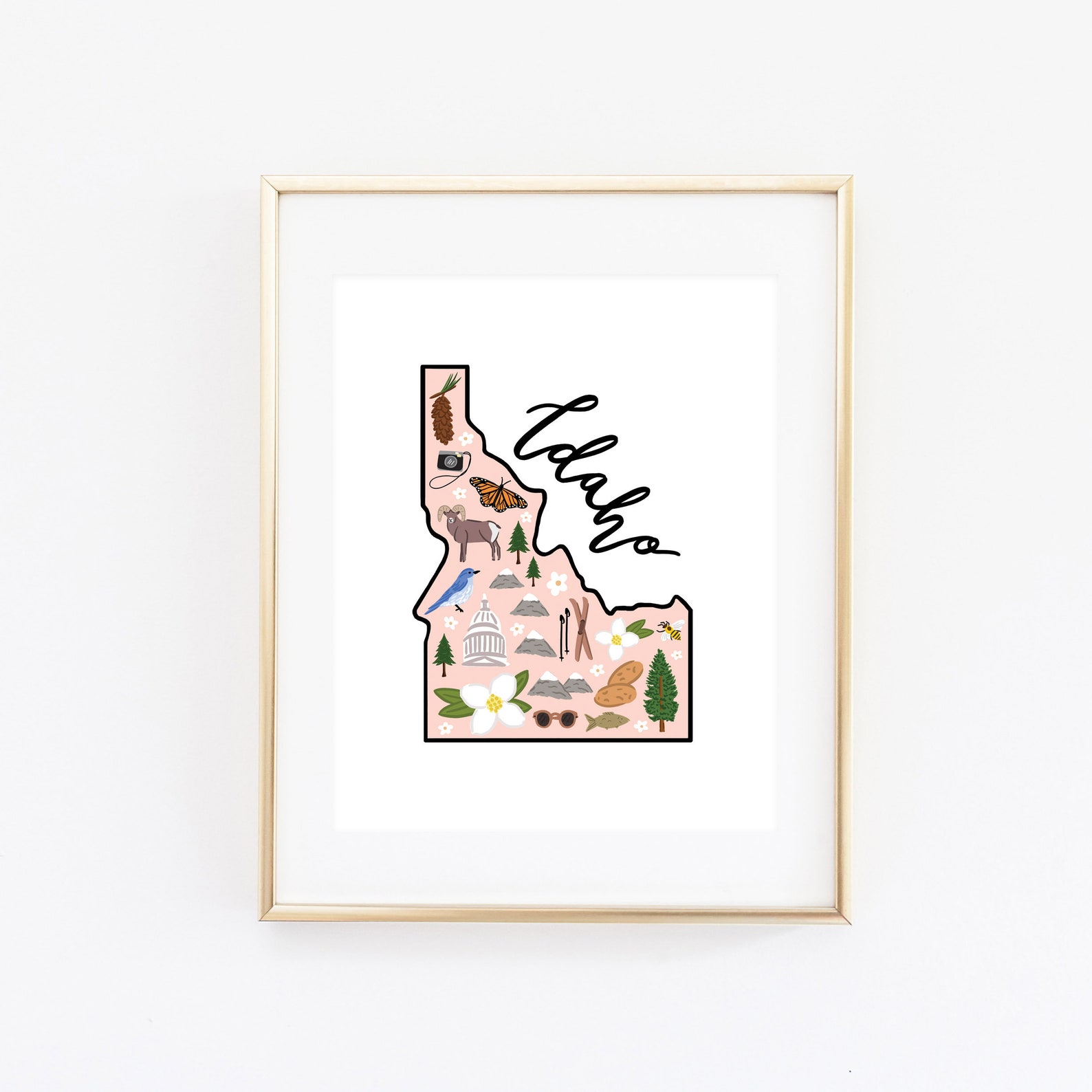 Illustrated Idaho Art Print, Cute Idaho Map Print, Modern Idaho Decor ...