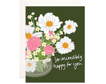 Happy Daisies Greeting Card, Cute Congratulations Card, So Happy For You Card, You Did It Card, Let's Celebrate Card, Wedding or Baby Card