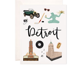 Detroit Card, Illustrated Detroit Greeting Card, Detroit Gift
