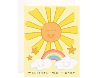 Welcome Sweet Baby Greeting Card, Handmade Baby Shower Card, Cute Baby Note, Modern Baby Card, Illustrated Greeting Card, Whimsical Baby