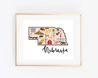 instant download print Nebraska state map line art digital printable Nebraska wall decor kids room nursery wall art housewarming decor