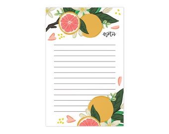 Cute Illustrated Notepad - Grapefruit Bloom Notes, Modern Gift, To Do List, Stationery, Grocery List, Memo Pad, Note Pad, Teacher Gift