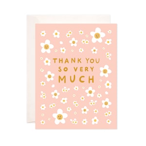 Flower Smile Thanks Greeting Card, Handmade Thank You Card, Cute Thank You Note, Modern Thank You Card, Illustrated Card, Whimsical