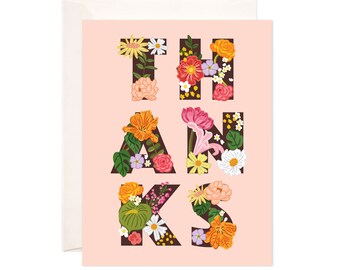 Blooming Thanks Greeting Card, Handmade Thank You Card, Cute Thank You Note, Modern Thank You Card, Illustrated Card, Whimsical