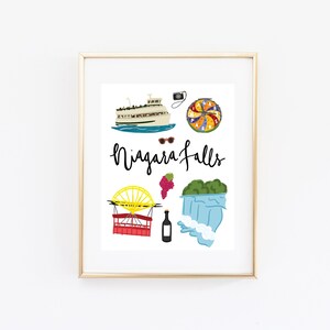 Niagara Falls Art Print, Illustrated Niagara Falls Decor, Niagara Falls Wall Art, Niagara Falls Map, Niagara Falls Gift