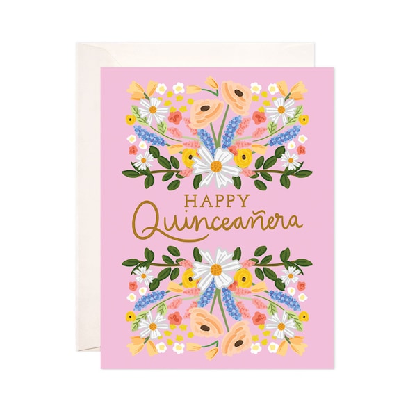 Floral Quince Greeting Card: Handmade Happy Birthday Card, Cute Birthday Card, Happy Quinceañera Card, Illustrated Spanish Greeting Card