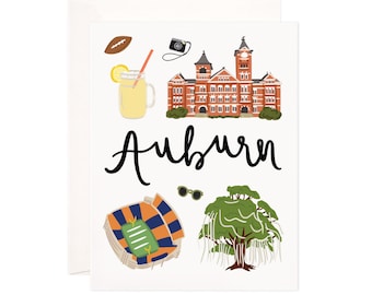 Auburn Card, Illustrated Auburn Greeting Card, Auburn, AL Gift