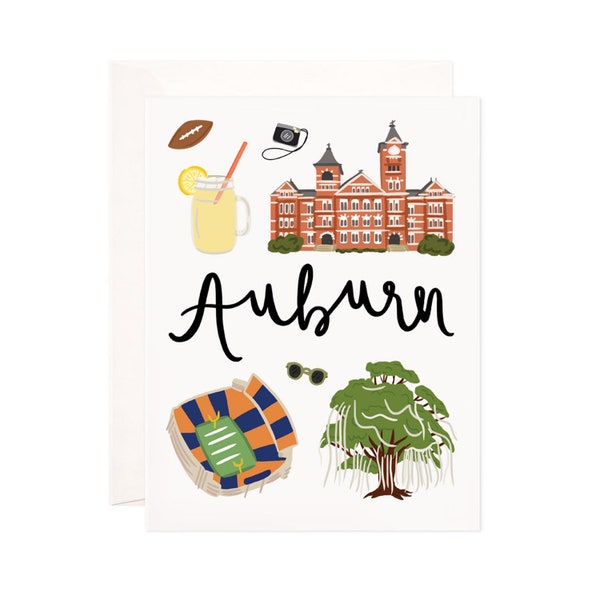 Auburn Card, Illustrated Auburn Greeting Card, Auburn, AL Gift