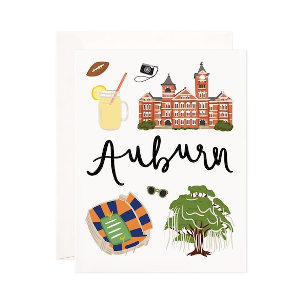 Auburn Card, Illustrated Auburn Greeting Card, Auburn, AL Gift