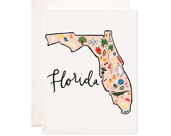 Florida Map Card, Illustrated Florida Greeting Card, Florida Gift