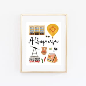 Albuquerque New Mexico Art Print, Albuquerque Decor, Cute Albuquerque Wall Art, Albuquerque Map, Travel Gift, Cityscape, Modern Home Decor