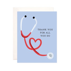 Thank You Stethoscope Greeting Card: Gratitude Card for Nurses, Healthcare Workers, Doctors, Encouragement Note, Illustrated Comfort Card